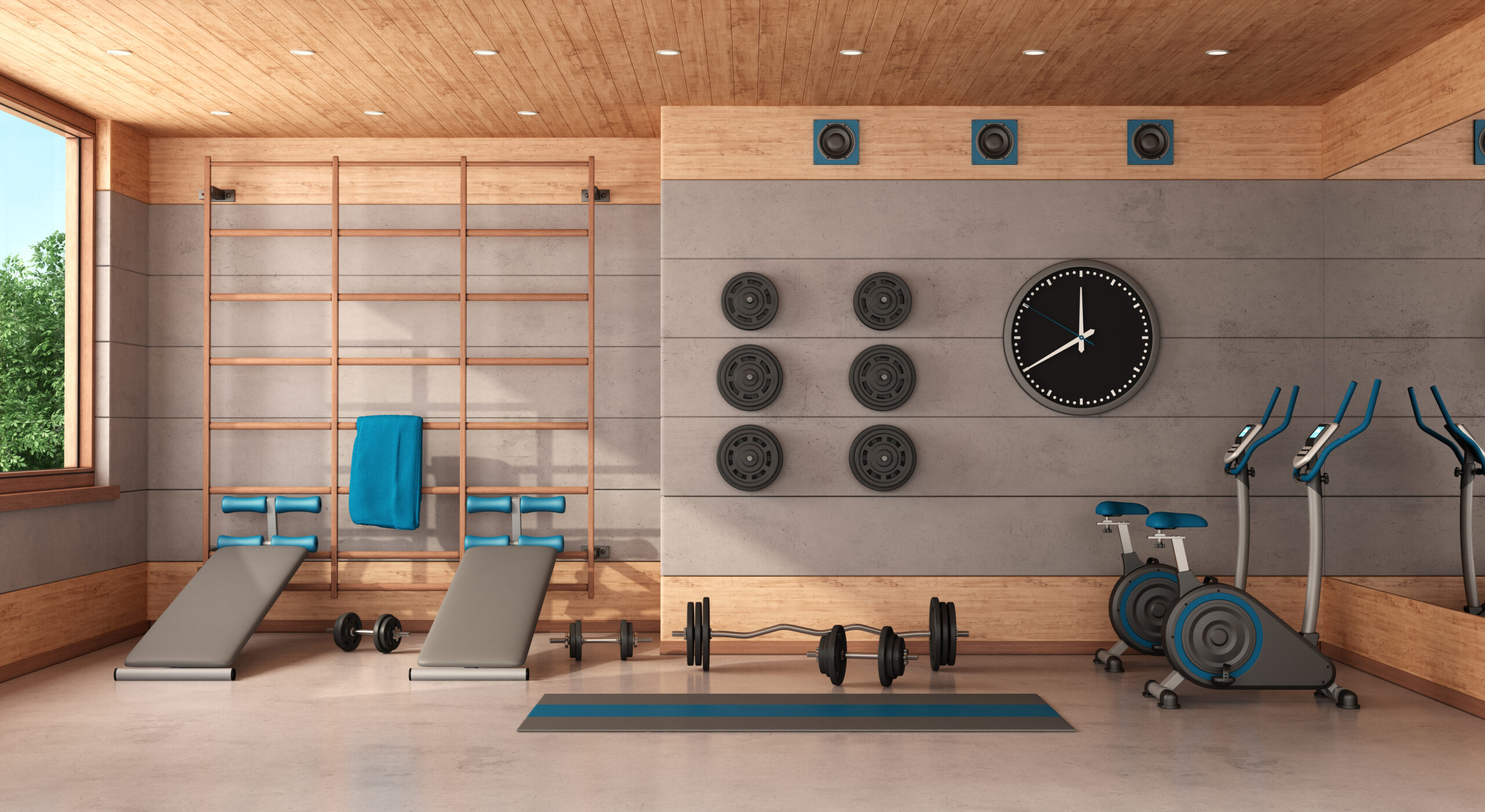 HOME GYM IN CONCRETE & WOODEN ROOM