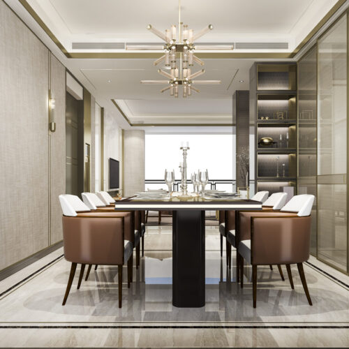 3d rendering dining set in modern luxury dining room